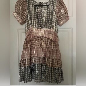 LoveShackFancy Blue and Silver Checkered Dress